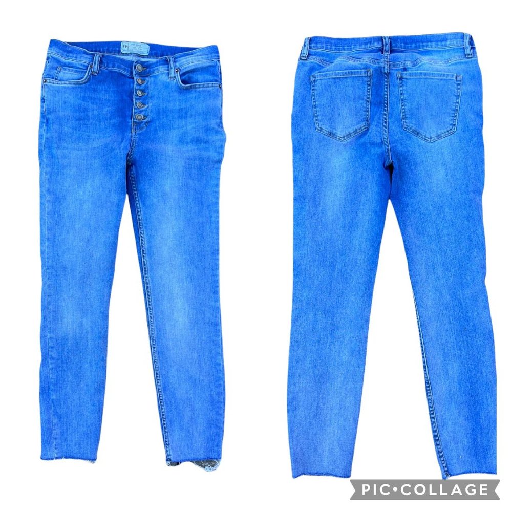Free People Button Fly Skinny Medium Rise Skinny Jeans Raw Hem Women's 29